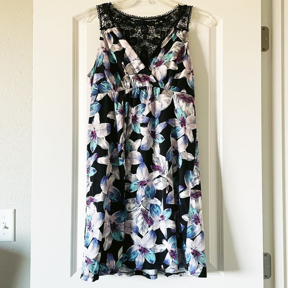 Elle Tropical Floral Midi Dress with Boho Trim